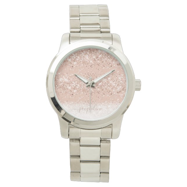 Glitter Blush Pink Rose Gold Monogram  Watch (Front)