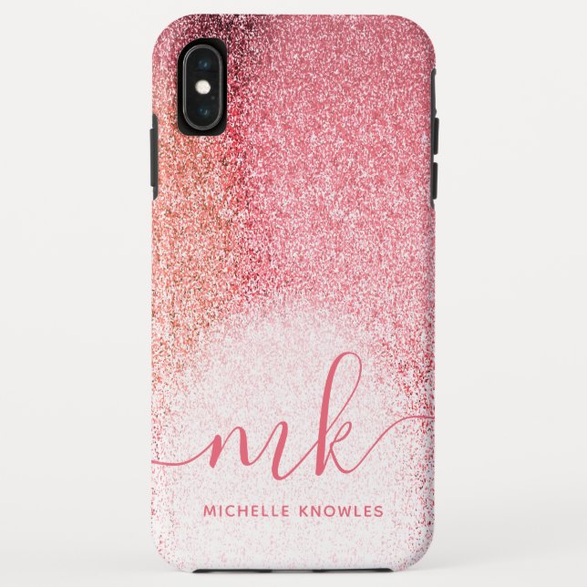 Glitter Blush Pink Rose Gold Monogrammed Script Case-Mate iPhone Case (Back)