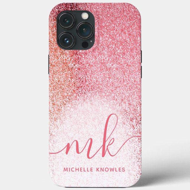 Glitter Blush Pink Rose Gold Monogrammed Script Case-Mate iPhone Case (Back)