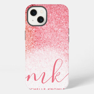 Glitter Blush Pink Rose Gold Monogrammed Script iPhone 13 Case