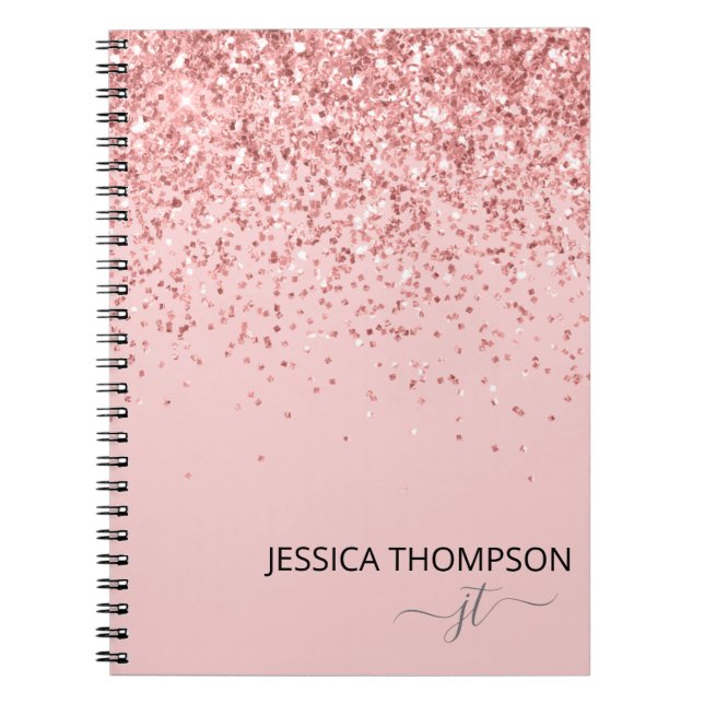 Glitter Blush Pink Simple Girly Monogram Name Notebook (Front)