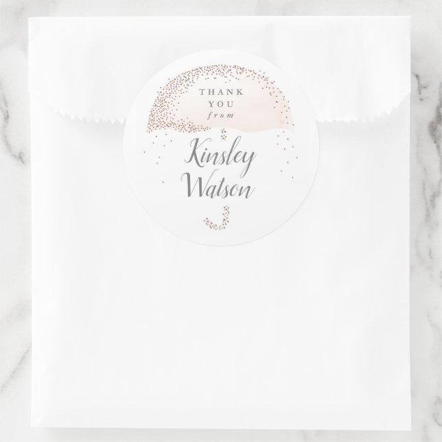 Glitter blush pink watercolor umbrella baby classic round sticker (Bag)