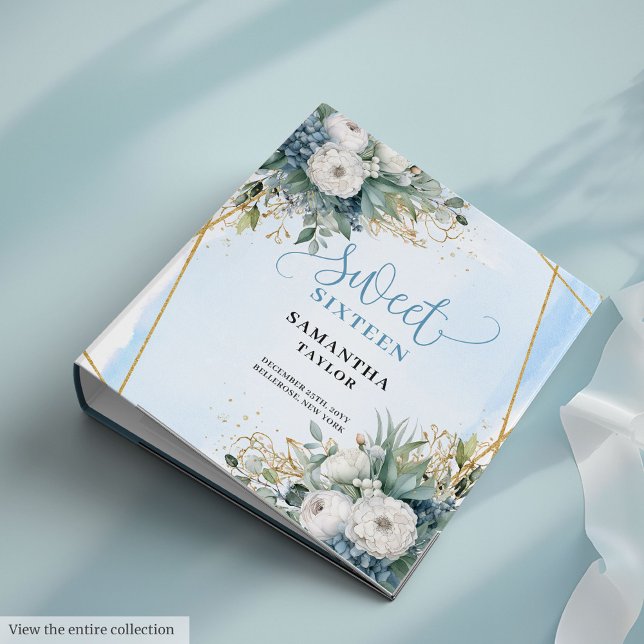 Glitter Boho Pastel Blue Cream Floral Sweet 16th Binder (Glitter Boho Pastel Blue Cream Floral Sweet Sixteen)