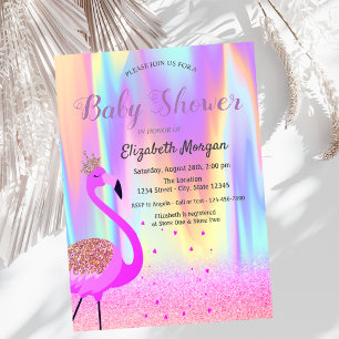 Glitter Bokeh, Flamingo, Ombre Holographic Invitation