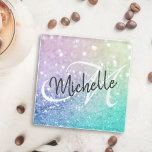 Glitter Bokeh Glamourous Elegant Glass Coaster<br><div class="desc">Easily personalize this elegant colourful bokeh glitter pattern with your custom name and/or monogram.</div>