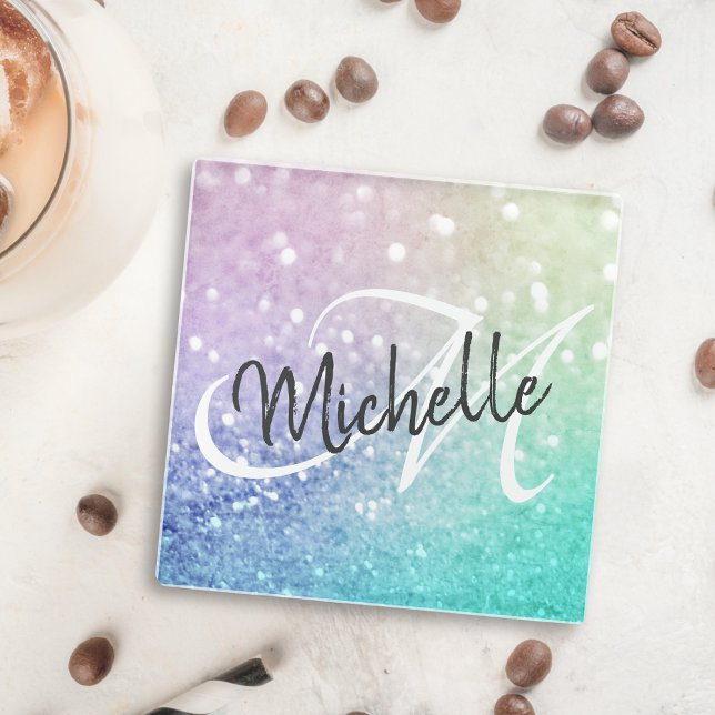 Glitter Bokeh Glamourous Elegant Glass Coaster (Creator Uploaded)