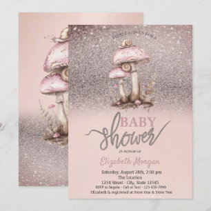 Glitter Bokeh,Mushrooms Snails Baby Shower Invitation