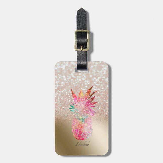 Glitter Bokeh Ombre , Pineapple- Personalized Luggage Tag (Front Vertical)