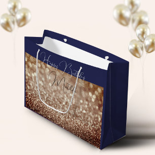 Glitter Bokeh rose gold script name large Gift Bag