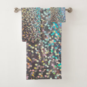 Glitter bokeh sparkle print bath towel set