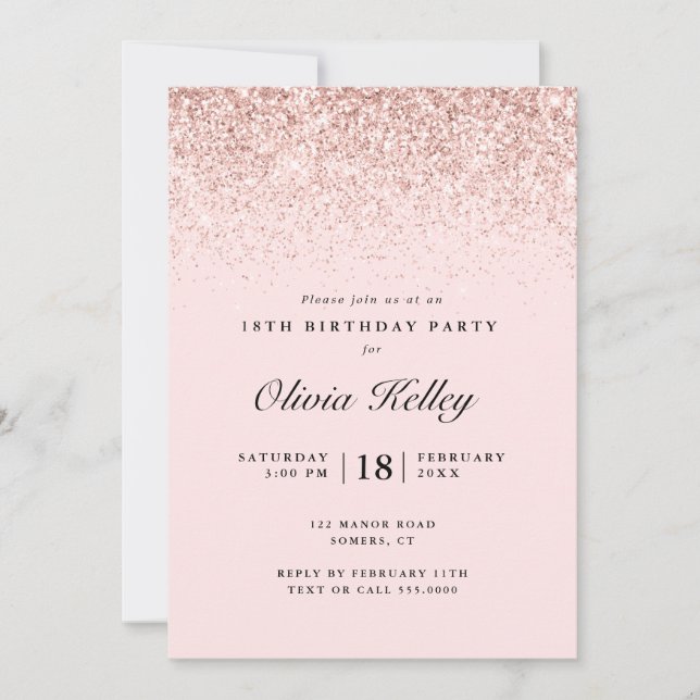 Glitter Border Birthday, Light Pink Invitation (Front)