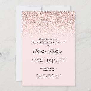 Glitter Border Birthday, Light Pink Invitation