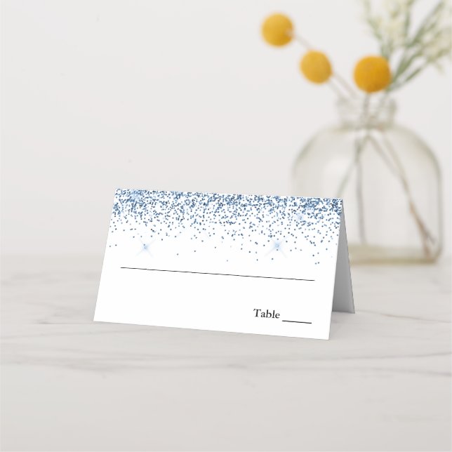 Glitter Border, Navy Blue and White Personalized Place Card (Front)