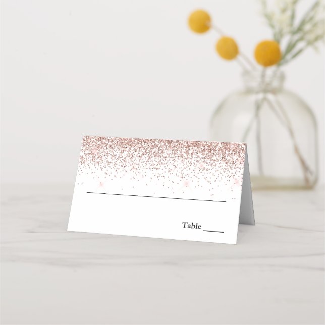 Glitter Border, Rose Gold and White Personalized Place Card (Front)