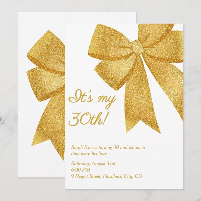 Glitter Bow “It’s My 30th!” Funny Adult Birthday  Invitation (Front/Back)