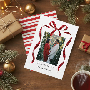 Glitter Bow with Photo Minimalist Christmas Card