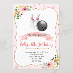 Glitter bowling party invitation
