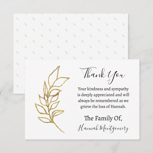 Glitter Branch Funeral Sympathy Thank You Card (Front/Back)