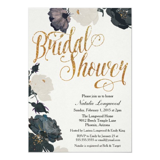 Glitter Bridal Shower Invitation, Elegant Floral Card