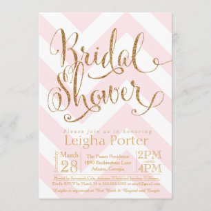 Glitter Bridal Shower Invitation Pink Gold Chevron