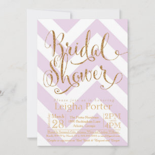 Glitter Bridal Shower Invitation Purple Chevron