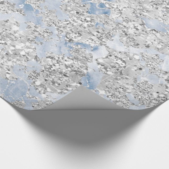 Glitter Bride Marble Grey Grey Silver Stone Blue Wrapping Paper (Corner)