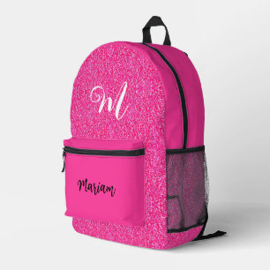Glitter & Bright Hot Pink Colour - Monogram Printed Backpack