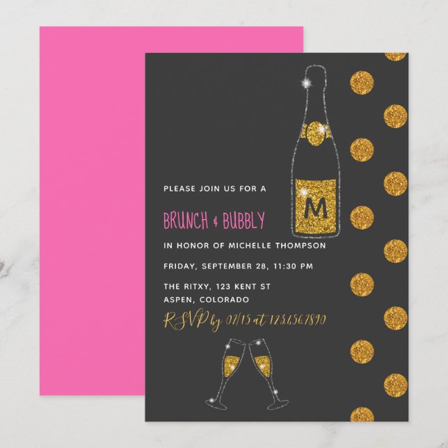 Glitter Brunch and Bubbly Bridal Shower Invitation (Front/Back)
