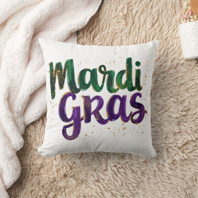 Glitter Brushstroke Mardi Gras Throw Pillow (Blanket)