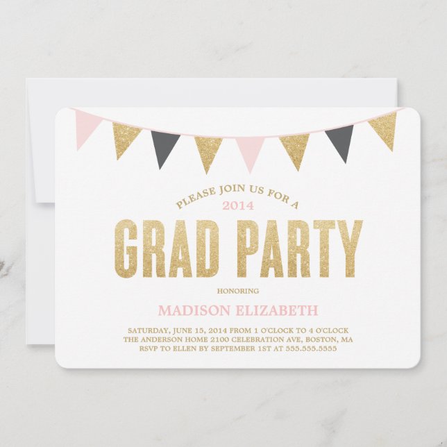 Glitter Bunting | Graduation Party Invitation (Front)