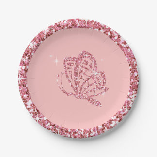 GLITTER Butterfly | mauve baby pink Paper Plate
