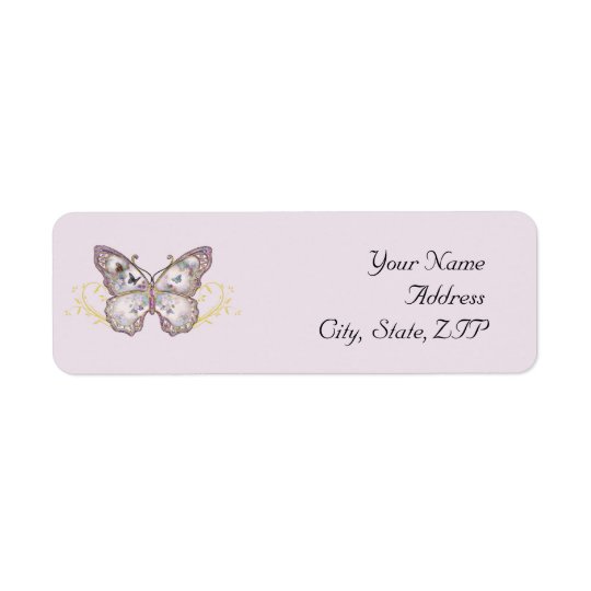 Glitter Butterfly on Lavender Return Address Label
