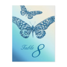 Glitter Butterfly Table Number Postcard Blue
