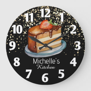 Glitter Cake Baker Pastry Chef Personalized Large Clock