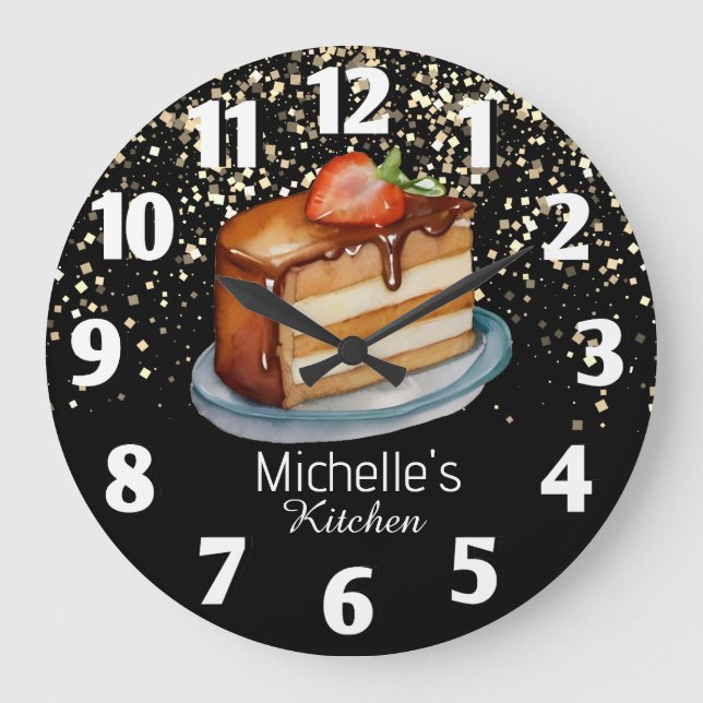 Glitter Cake Baker Pastry Chef Personalized    Large Clock (Front)