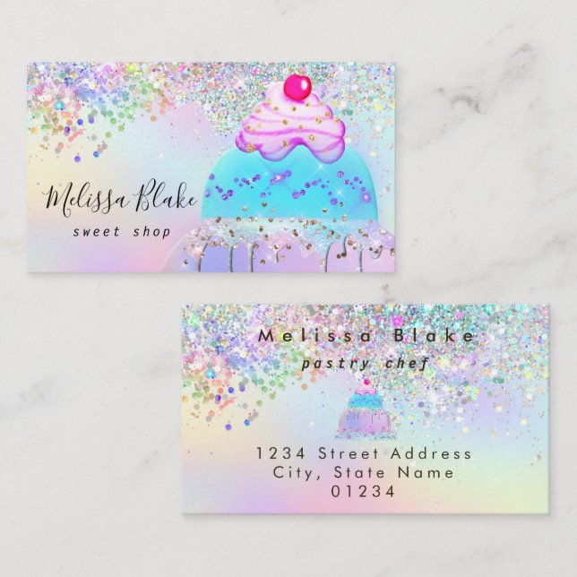 glitter cake logo faux pastel glitter  business card (Front/Back)