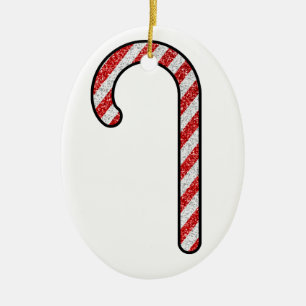 Glitter Candy Cane Ceramic Ornament