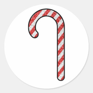 Glitter Candy Cane Classic Round Sticker