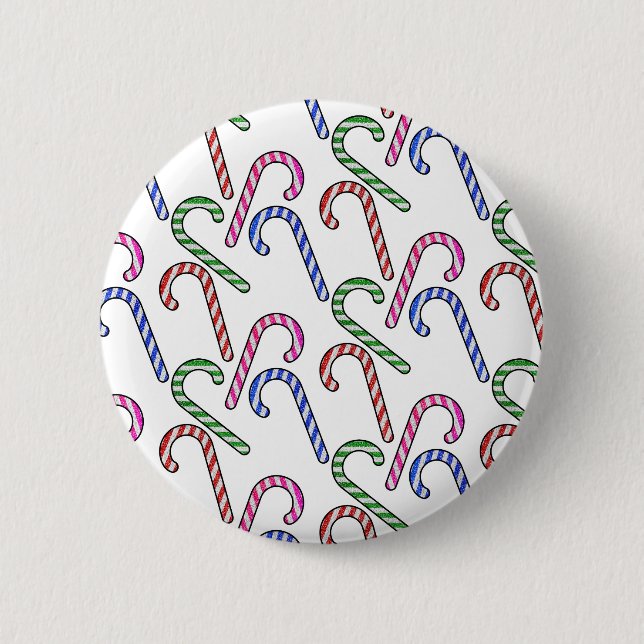 Glitter Candy Cane Pattern 2 Inch Round Button (Front)