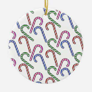 Glitter Candy Cane Pattern Ceramic Ornament