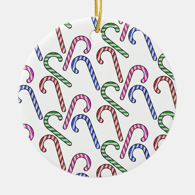 Glitter Candy Cane Pattern Ceramic Ornament (Front)