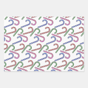 Glitter Candy Cane Pattern Wrapping Paper Sheet