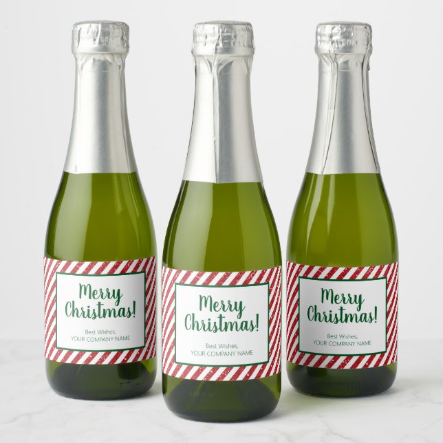 Glitter Candy Cane Striped Company Sparkling Wine Label (Bottles)