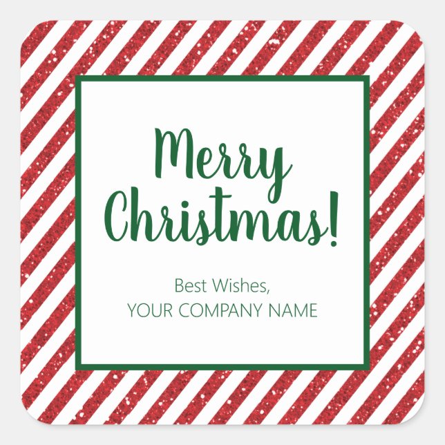 Glitter Candy Cane Striped Company Square Sticker (Front)