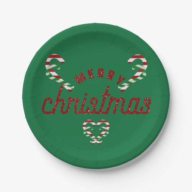 Glitter Candy Canes Paper Plate (Front)