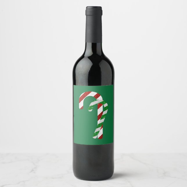 Glitter Candy Canes Wine Label (Front)