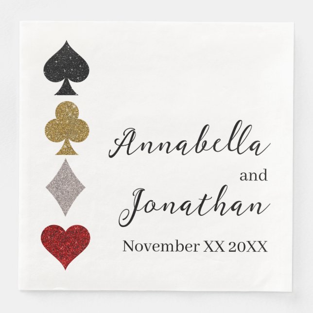 Glitter Card Game Las Vegas Casino Wedding Napkin (Front)
