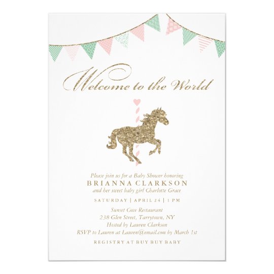Glitter Carousel Horse | Welcome To The World Baby Card
