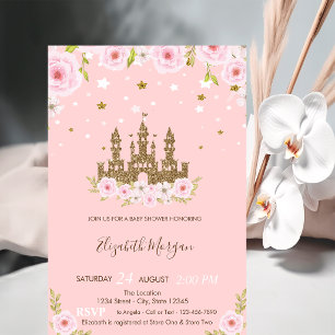Glitter Castle Stars Flowers Baby Shower Invitation