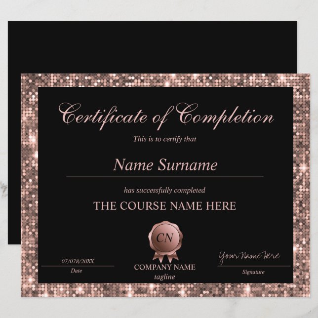 Glitter Certificate of Completion Award Diploma (Front/Back)